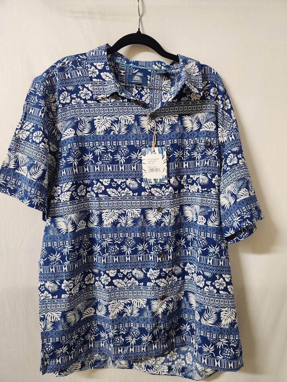 Havana Jim Hawaiian Camp Shirt XXL Blue White Tropical Aloha Button Front NWT